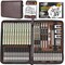 58-Piece Art Drawing Kit in Leather Case – Mechanical Pencil Set with 6 Drafting Pencils, 12 Micron Pens, Sketchbook, 30+ Tube Lead Refills for Sketching & Drawing (Black)